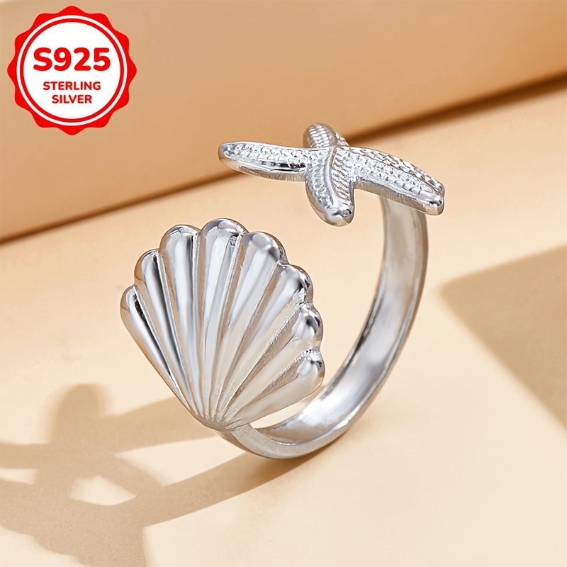 Marine Creatures Women's Ring with Shells & Starfish, 925 Silvery 2g